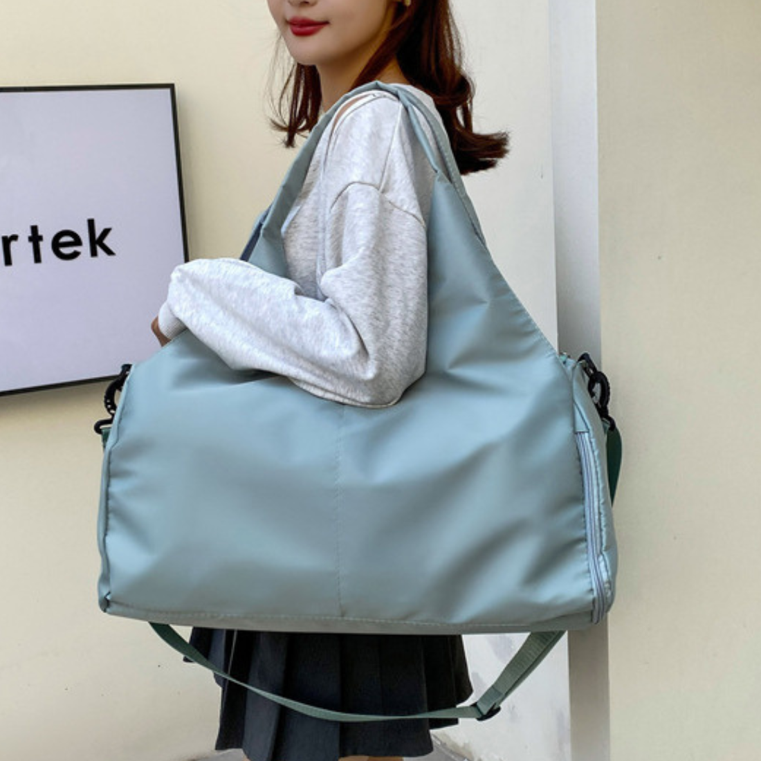 Women's Oxford Fabric Casual Large Shoulder Gym Bag: Gray / One Size