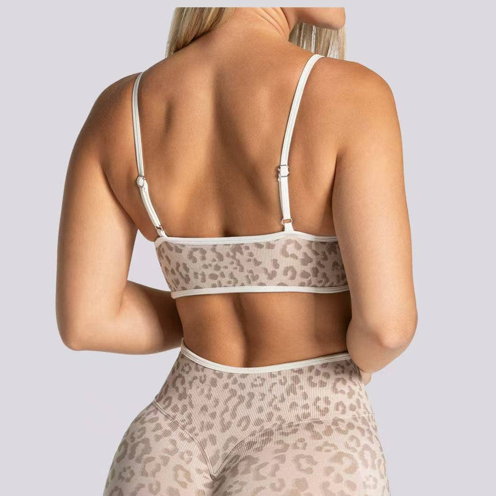 Women's Seamless Contrast Leopard Print Sports Yoga Bra: Light Grey / L