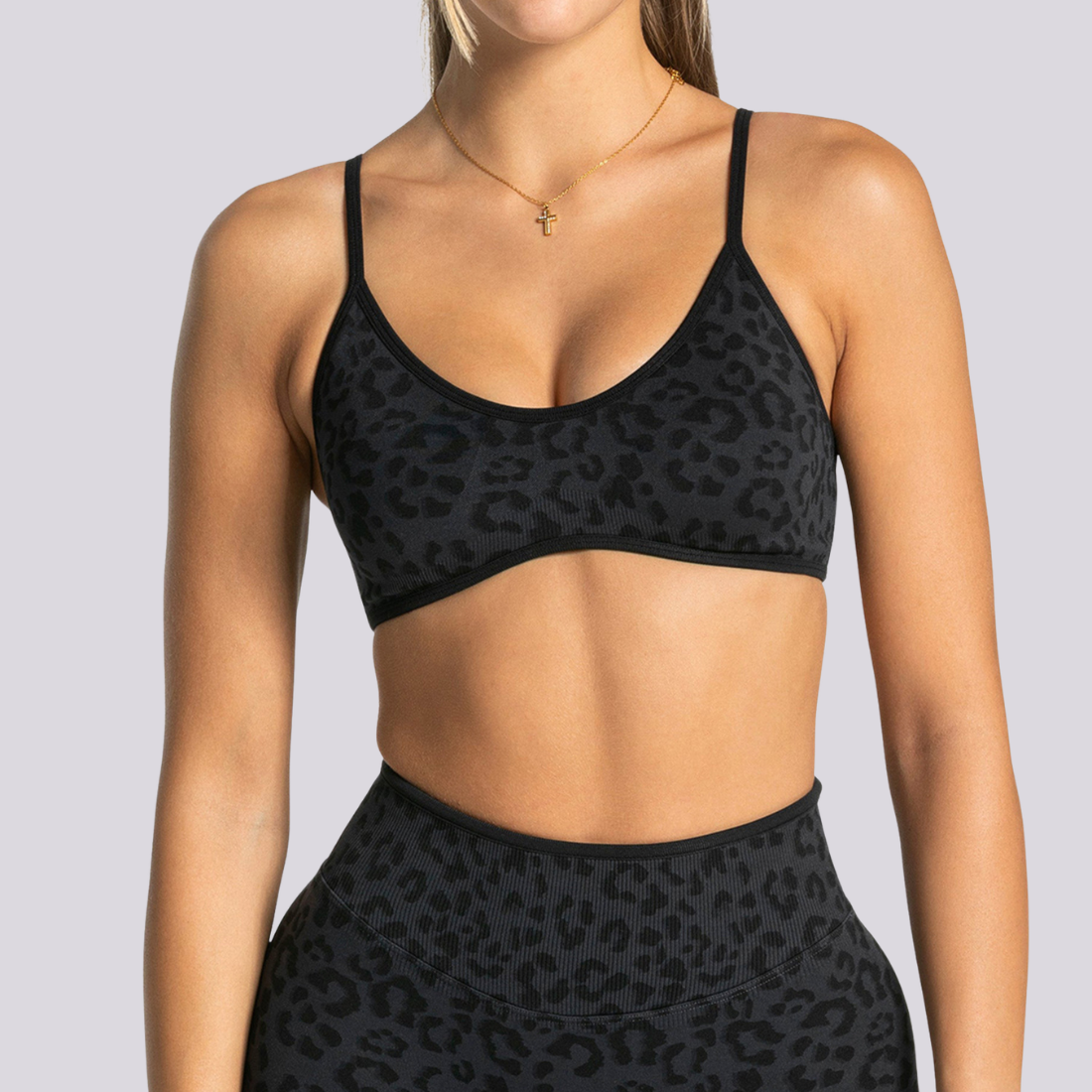 Women's Seamless Contrast Leopard Print Sports Yoga Bra: Light Grey / L