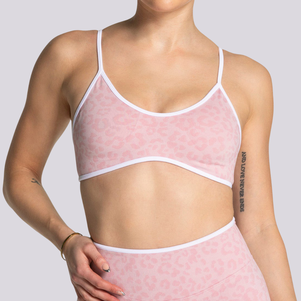 Women's Seamless Contrast Leopard Print Sports Yoga Bra: Light Grey / L