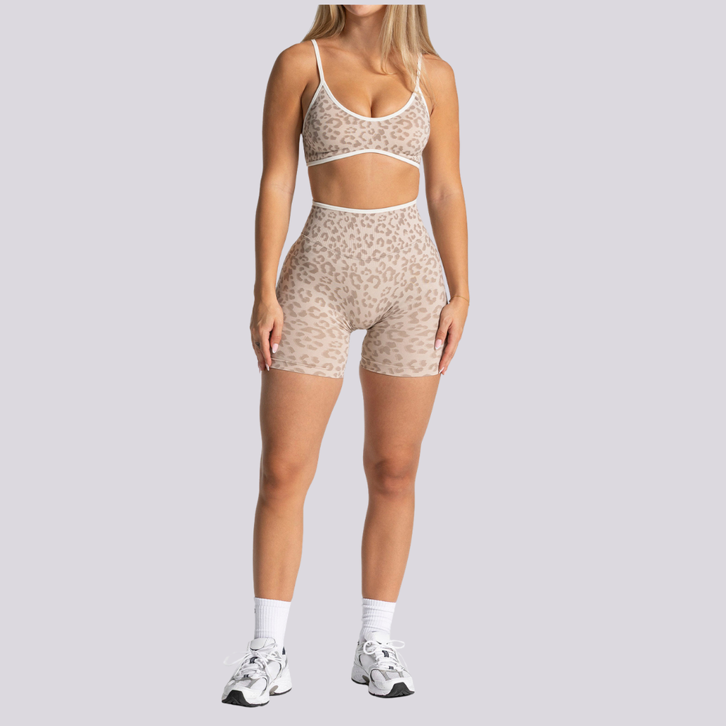 Women's Seamless Contrast Leopard Print Sports Yoga Bra: Light Grey / L