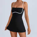Women's Contrast Trim Slip Tennis Dress with Built-In Shorts: Black / S