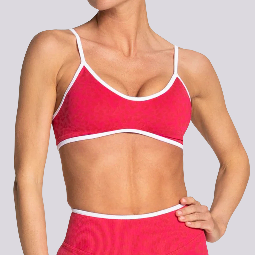 Women's Seamless Contrast Leopard Print Sports Yoga Bra: Light Grey / L