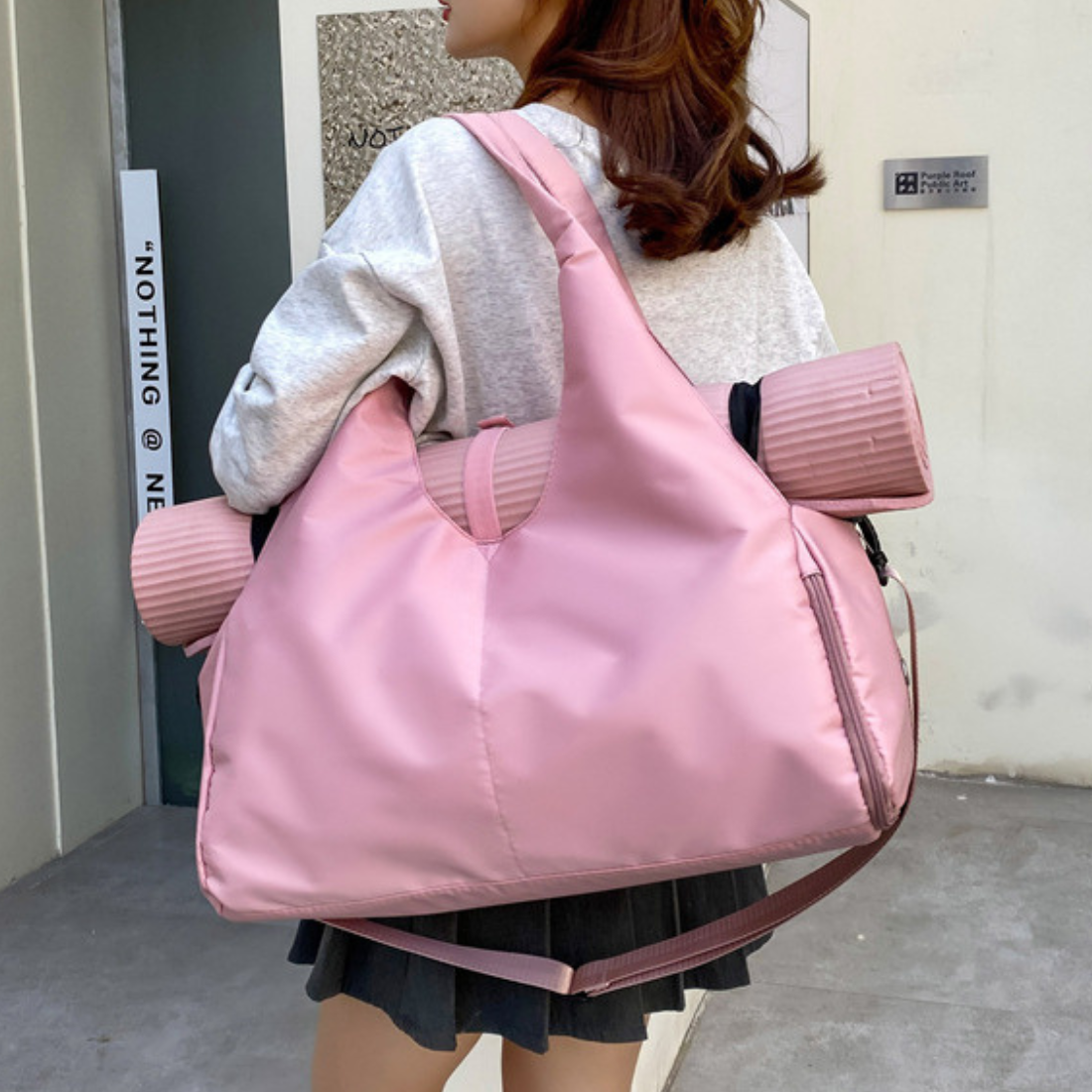 Women's Oxford Fabric Casual Large Shoulder Gym Bag: Gray / One Size