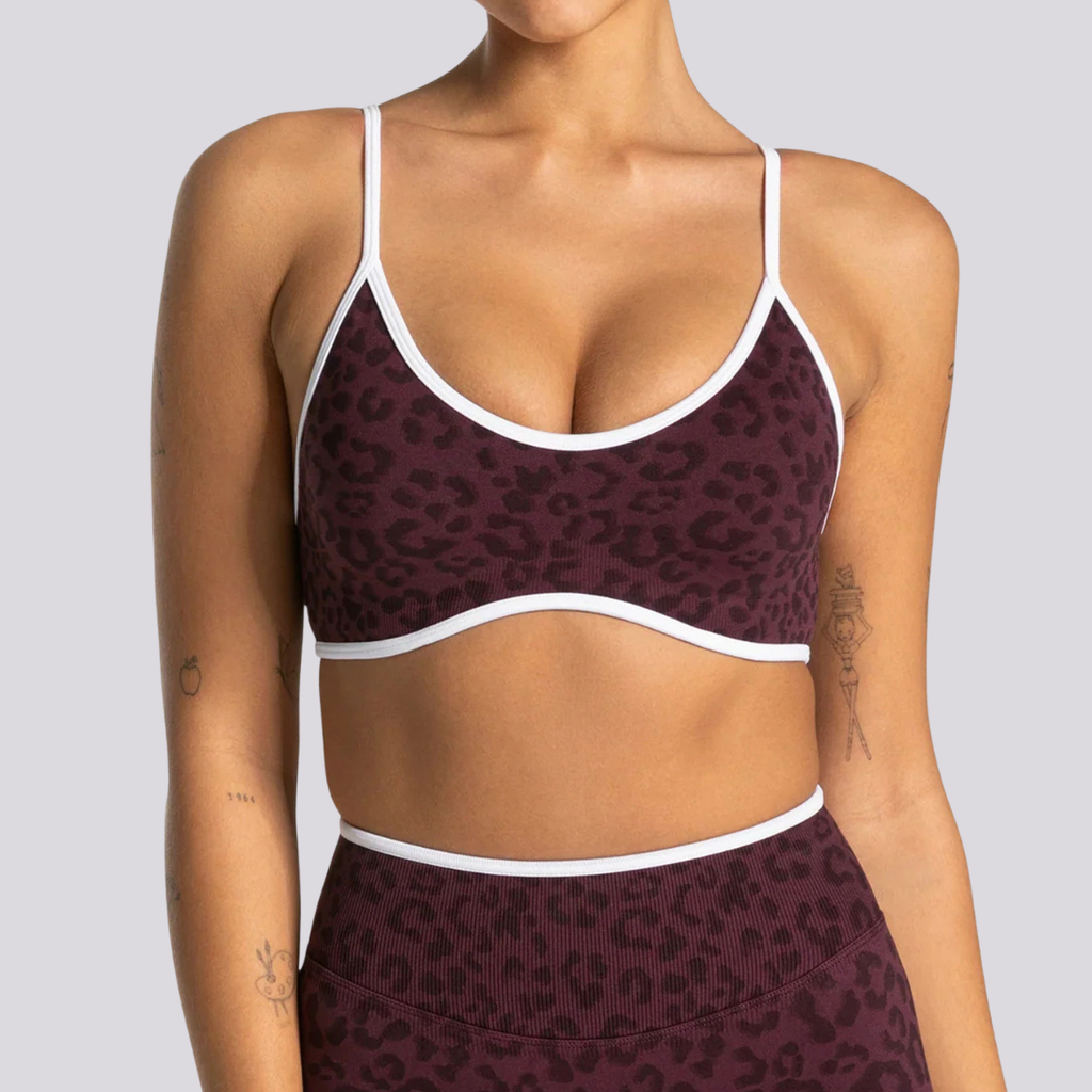 Women's Seamless Contrast Leopard Print Sports Yoga Bra: Light Grey / L