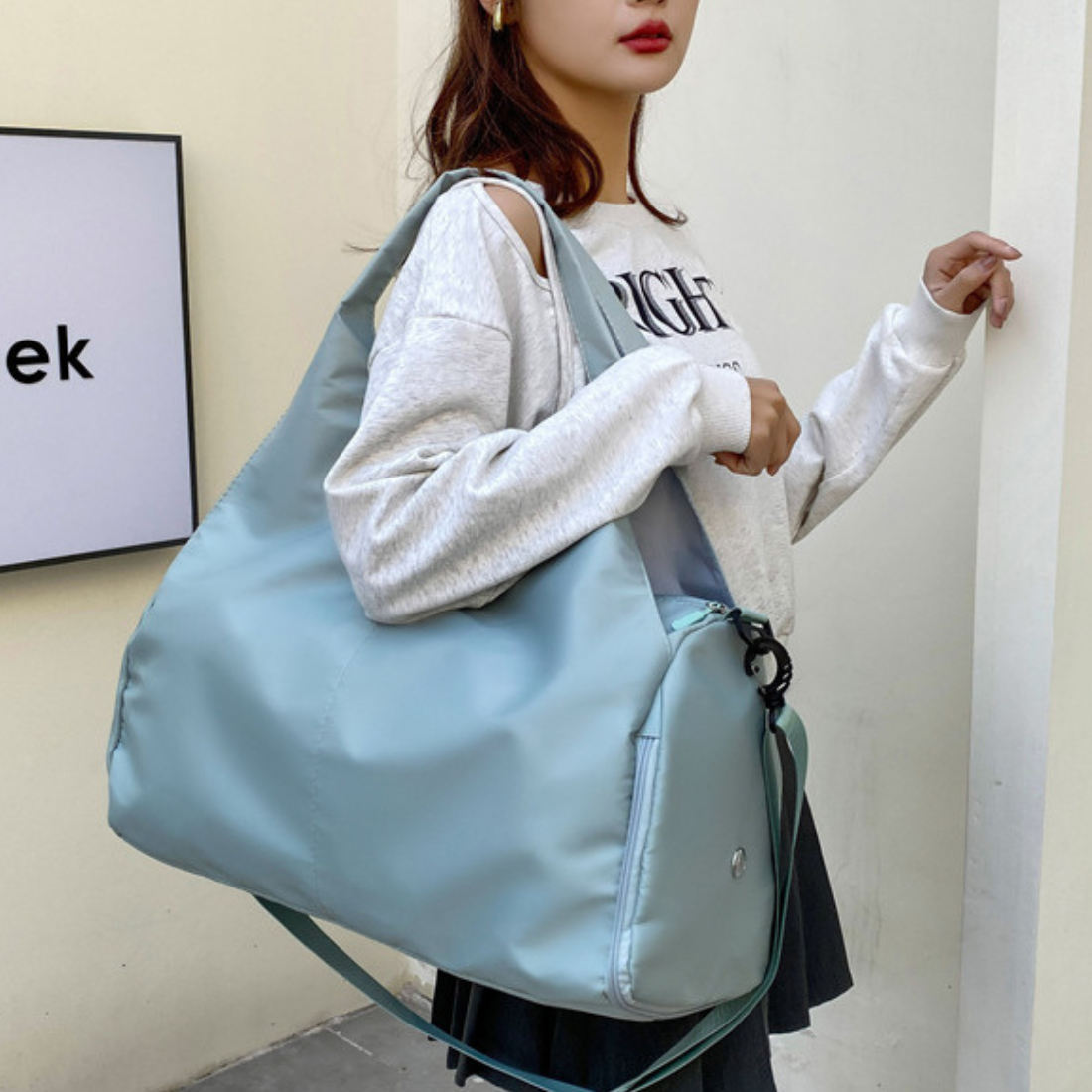 Women's Oxford Fabric Casual Large Shoulder Gym Bag: Gray / One Size